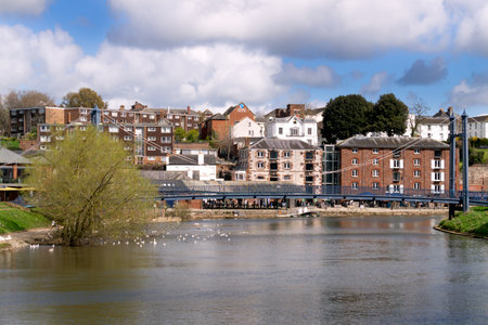 Old houses on the river bank in Exeter, Devon, England