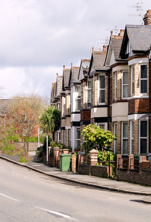 Blocks of traditional houses in Exeter. Early spring, Devon, England, Europe