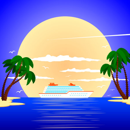 Peaceful landscape against the backdrop of the setting sun.のイラスト素材