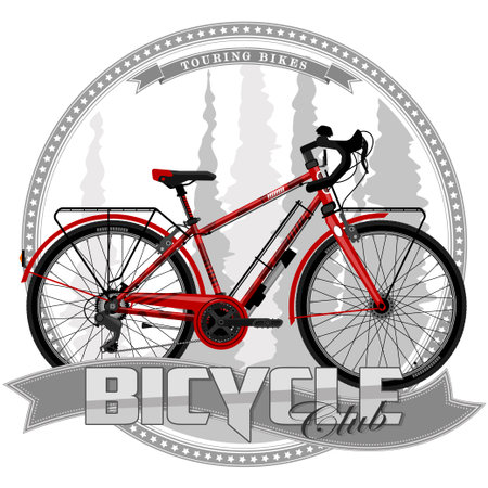 A bicycle of a certain type, on a symbolic background. Bicycle, text and background are located on separate layers.のイラスト素材