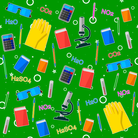 Seamless pattern on the chemistry school theme. All elements are located on different layers and can be easily manipulated.のイラスト素材