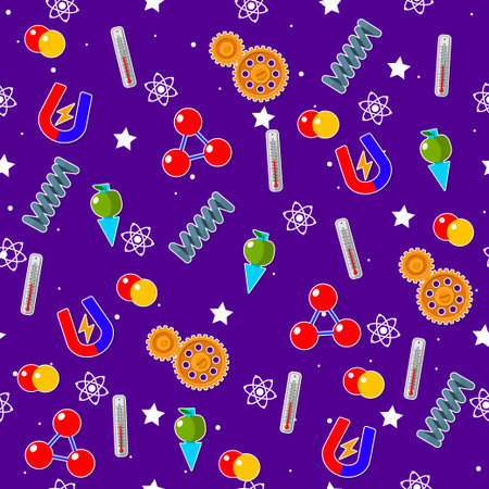 Seamless pattern on the physics school theme. All elements are located on different layers and can be easily manipulated.のイラスト素材