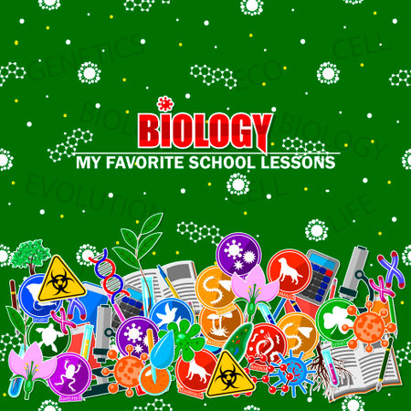 Illustration on the biology school theme. All elements are located on different layers and can be easily manipulated.のイラスト素材
