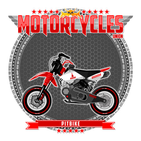 Motorcycle of a certain type, on a symbolic background. Motorcycle text and background are located on separate layers.のイラスト素材