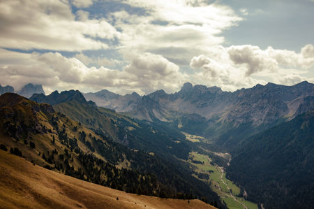 Cloudy view of Val di Fassa in Trentino Alto Adige in Italyの写真素材