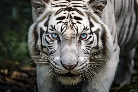 Close up of white tiger with blue eyes in the wild nature.の素材