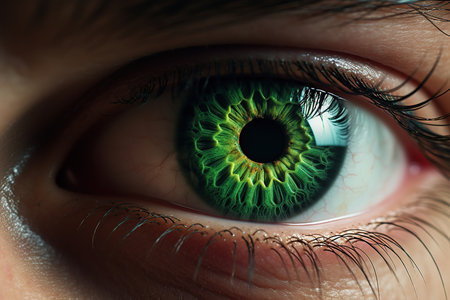 Close-up of human eye with green iris. Macro shotの素材