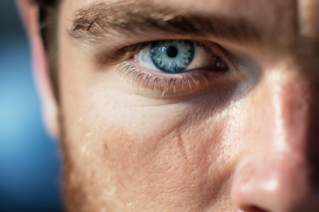 Close-up of a man's blue eye. Shallow depth of fieldの素材