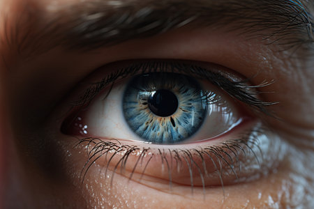 Close-up image of a maleblue eye. Macro shot.の素材