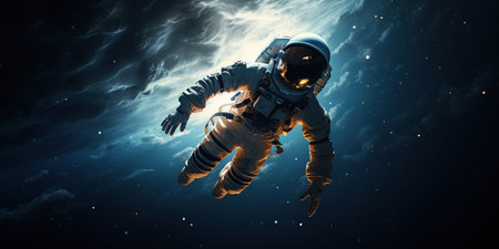 Astronaut spaceman do spacewalk while working for space station. 3d Rendered.の素材