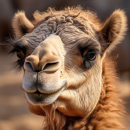 Portrait of a camel in the desert, close-up.の素材