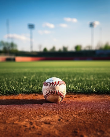 Baseball on the field. Softball ball on the field.の素材