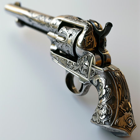 Vintage gun on a white background. Close-up. Studio shot.の素材