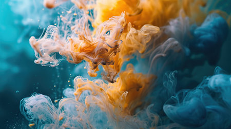 Colorful yellow ink in water. Abstract background. Close-up.の素材