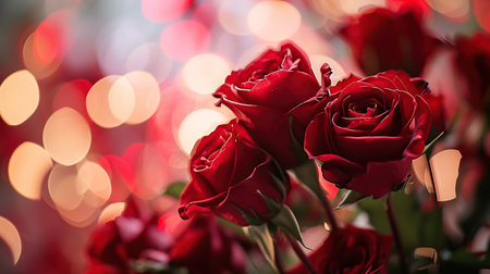 Beautiful red roses on bokeh background, valentines dayの素材