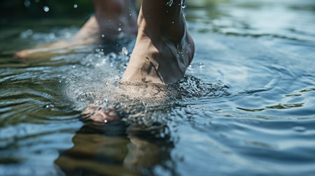 Close-up of feet splashing in the water playingの素材
