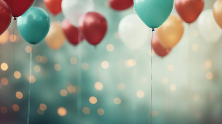 Colorful balloons on bokeh background. Happy Birthday concept.の素材