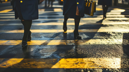 pedestrians crossing the street at sunset in Tokyo, Japan.の素材