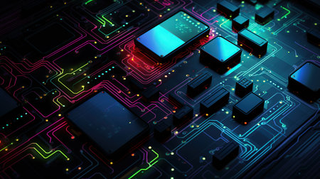 Circuit board, technology background. 3d render wallpaperの素材