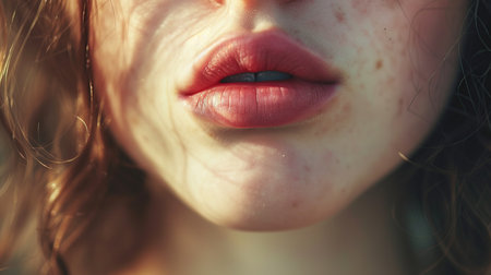 Closeup of a young woman's lips. Shallow depth of field.の素材