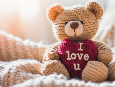 Cute teddy bear with red heart and text I love youの素材