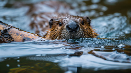 shot of a wild beaver swimming in the water, nature seriesの素材