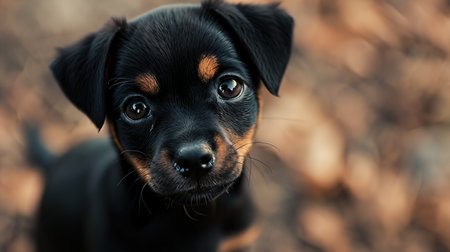 Portrait of a little puppy of the Rottweiler breed.の素材