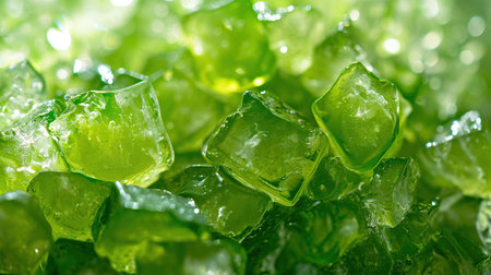 Green crystal sugar cubes close-up macro shot, shallow depth of fieldの素材