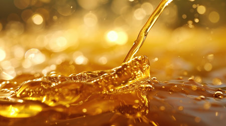 beautiful splashes of honey on a golden bokeh backgroundの素材