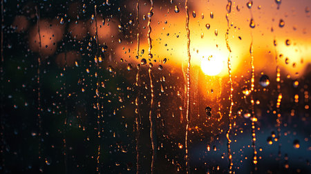 raindrops on the window at sunset, raindrops on the glassの素材