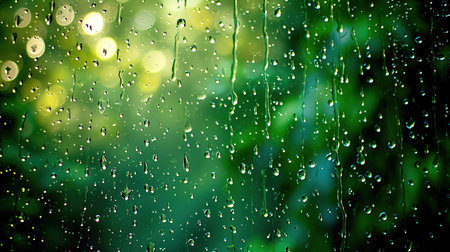 rain drops on glass with green bokeh background,abstractの素材