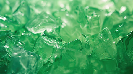 abstract green background from crumpled transparent ice cubes close upの素材