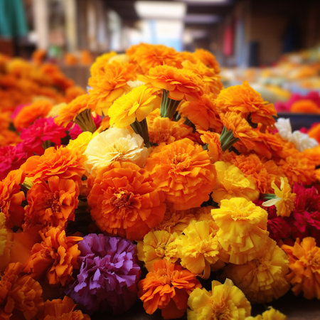 Marigold flowers for sale at the street market, Thailand.の素材