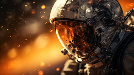 Astronaut in space helmet against the background of the night sky.の素材
