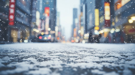 Snowfall in Shinjuku, Tokyo, Japan. Shallow depth of field.の素材