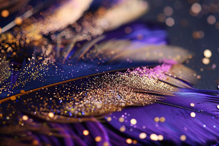 Colorful feathers on a dark background. Close-up photo.の素材