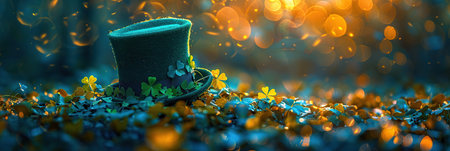 St. Patrick's day background with a top hat and shamrocksの素材