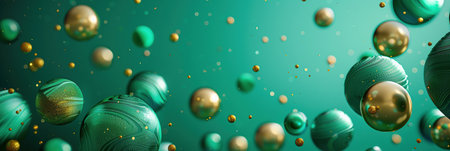 abstract background with green and golden christmas ballsの素材