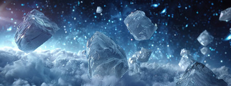 Ice cubes floating in space. 3D rendering.の素材