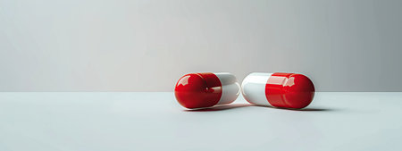 Red and white pills on white background. 3dの素材