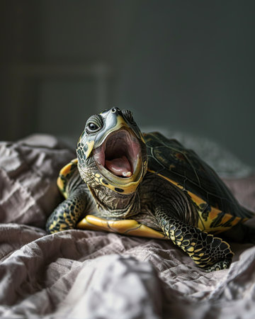 Turtle on the bed, close-up, selective focus.の素材