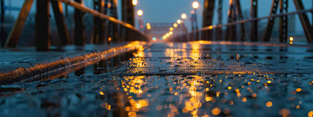 Reflection of light on the bridge in the rain at night.の素材