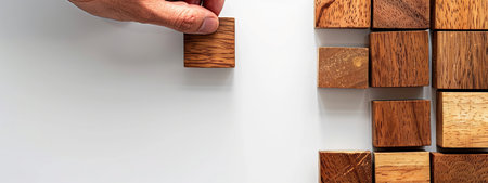 wooden blocks on a white background, close-up, copy spaceの素材