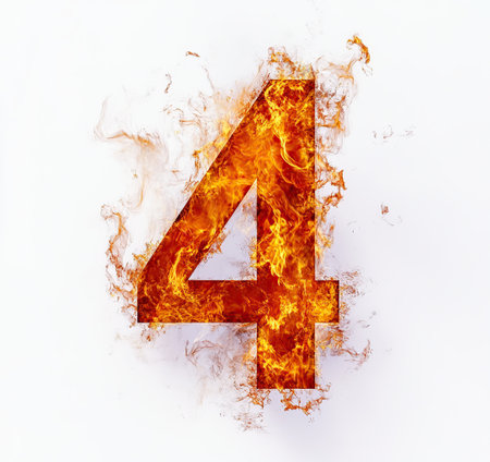 number four on a white background with a fire and smoke, isolatedの素材