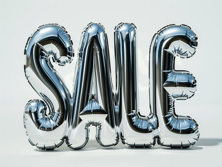 Silver metallic balloon sale on a white background. 3d render.の素材
