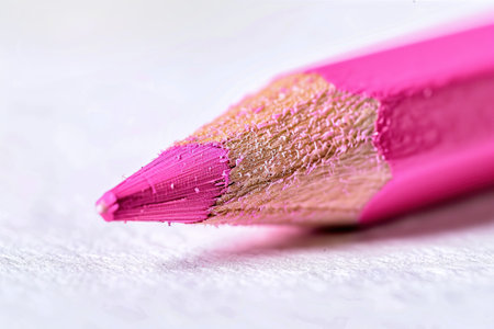 Close up of pink color pencil on white background. Macro. Pink October conceptの素材