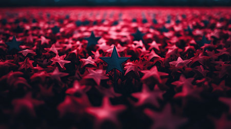 A vast field of red stars stretches into the darkness, with a single, prominent blue star standing out as a focal point.の素材