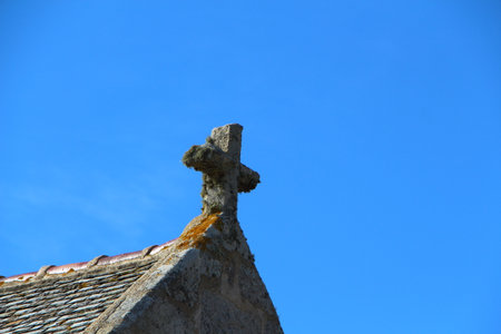 Cross on the roof of Saint They chapel in Cleden Cap Sizunの写真素材
