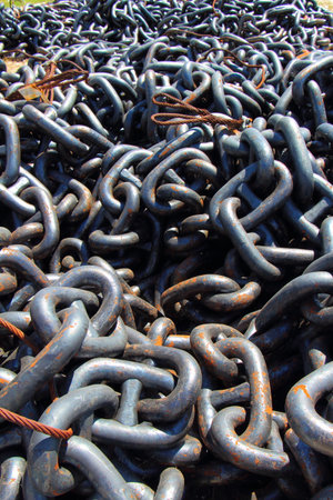 Chains of ship on dockの写真素材