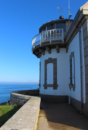 Outdoor of lighthouse of Millier Point on the coast in Beuzec Cap Sizunの写真素材